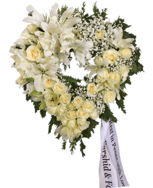 begravningshjärta i vita toner