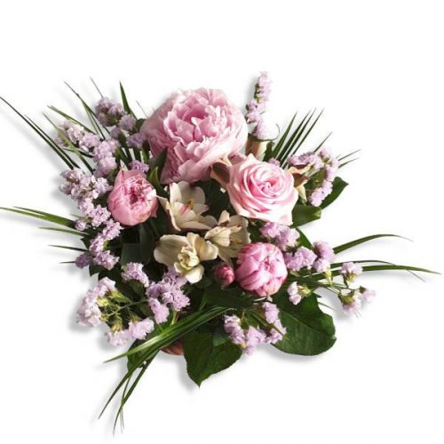 bukett med pioner och rosor