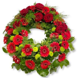 begravningskrans i röda toner