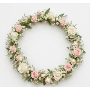 Blomsterkrans med rosor och brudslöja - Bild 1