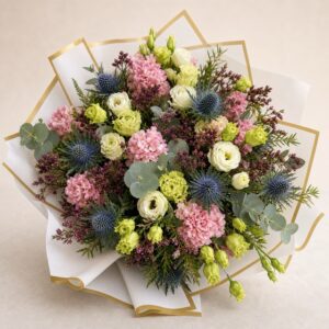Blå tistel och lime i rosa ton