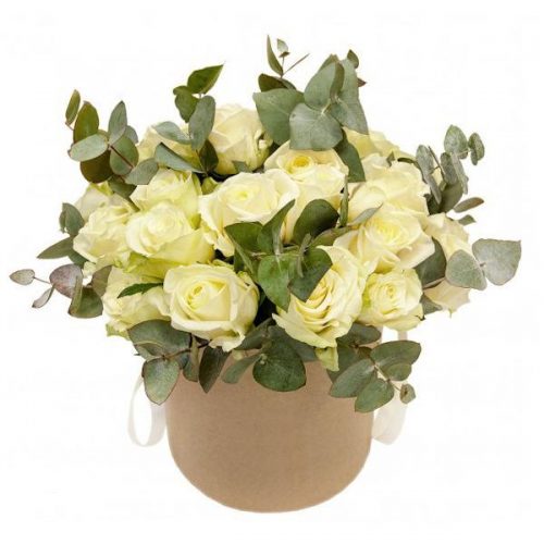 box med rosor och grönt