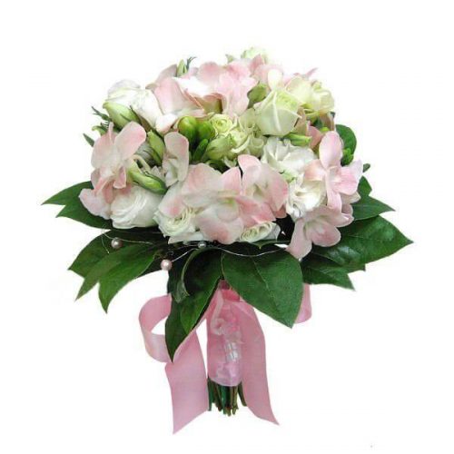 brudbukett i rosa toner