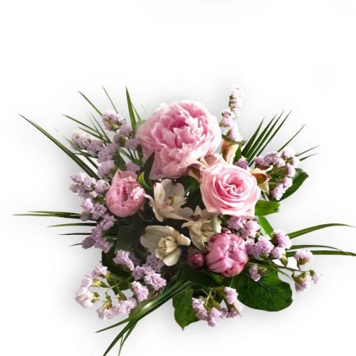 bukett med pioner och rosor
