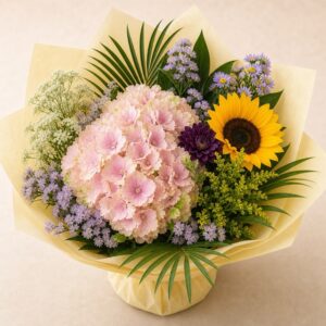 Hortensia, solros och aster