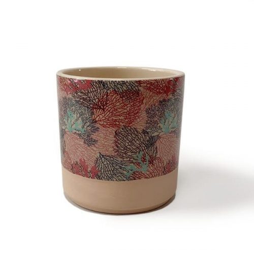 keramisk kruka i brunrosa med blå