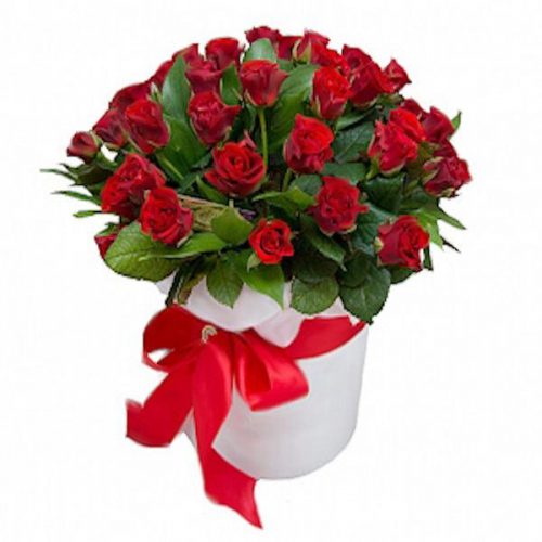 röda rosor i vita box